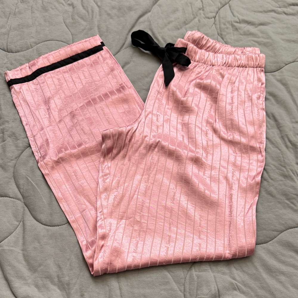 Victoria’s Secret Pink Satin Lounge Pants with Black Bow